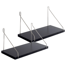 一字牆上置物架 30公分 承重約10公斤 不鏽鋼支架 E0級密度板 壁掛式, 黑色, 2個