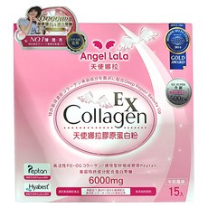Angel LaLa 天使娜拉 EX 膠原蛋白粉 6000mg 含Peptan膠原蛋白胜肽 牛奶風味, 8g, 15包, 1盒