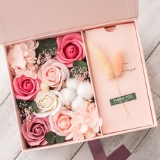 La Salt Flower 人造繡球花與棉花現金禮物盒 + 提袋, 可愛粉紅色