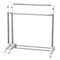 雙手萬能 不鏽鋼可延伸單桿雙層活動衣架 - 長度/高度可伸縮, 附滾輪, 長95~162 x 寬42 x 高96~172cm, 46331NA-YTC