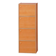 EASYHOME 四層門櫃 收納櫃 床頭置物櫃 117.6 x 41.7 x 28.4cm, 原木色