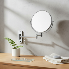 DAY&DAY 日日家居 壁掛式雙面伸縮鏡 鏡面直徑180mm 底座48 x 125mm 伸縮長度一段245mm/二段445mm, 銀色