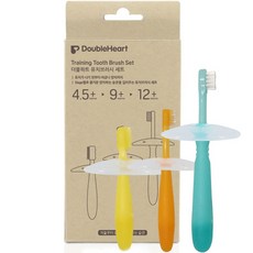 DoubleHeart 貝親 孩童牙刷組, 1組, 黃色+橘色+薄荷綠