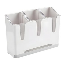 居家達人 簡約系壁掛式分格餐具/筷子筒瀝水收納架, 三格大容量設計, 無痕黏貼, 可拆卸內格, 白色, 1個