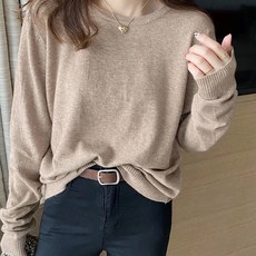 BUY LOVE 圓領羊絨長袖打底衫, 肩寬34cm 胸寬42cm 袖長49cm 全長54cm, 燕麥