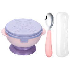 兒童吸盤不鏽鋼餐碗湯匙 304不鏽鋼 附PP吸盤 附碗蓋, 學習湯匙 + 碗蓋 + 餐碗 + 吸盤+ 收納盒, 粉色, 1組