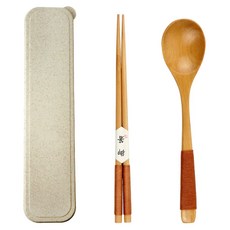 Caldo 卡朵生活 日和木質可攜環保餐具2件組 附盒, 筷子 + 湯匙, 原木色, 1組