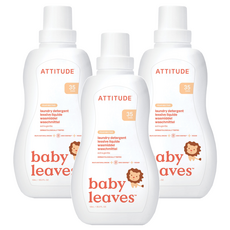 ATTITUDE 艾特優 嬰幼兒洗衣精 (梨花蜜) 1.04L, EcoLogo 認證, 天然成分, 低過敏性, 3瓶