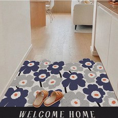 復古花紋玄關地墊, 藍色