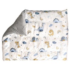 EmBrace 英柏絲 純天絲 x 荳荳絨 兒童保暖冬被, 小小恐龍 灰色 + 米色