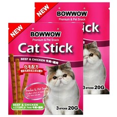 BOWWOW貓肉條, 牛肉 + 雞肉口味, 20g, 2包, 貓咪化毛點心, 牛肉 + 雞肉, 2盒