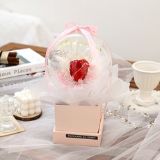 JOART 鮮花LED氣球永生花, 玫瑰紅M