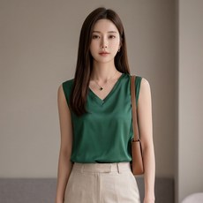 마켓에이 여성용 브이넥 실크 이너 나시티
