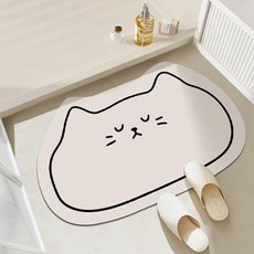MF商店 可愛可水洗不易碎加厚貓咪珪藻土地墊, 象牙白