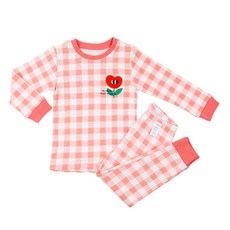 Maykids 童款20支棉愛心花朵格紋長袖衣褲組
