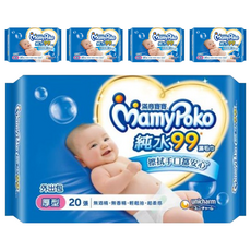 MamyPoko 滿意寶寶 純水99濕毛巾 厚型外出包, 20張, 5包