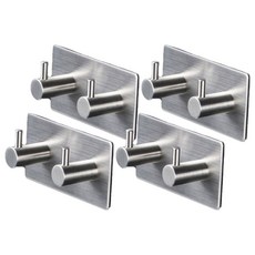 Banana Land 飯店式免打孔黏貼不鏽鋼多用途雙孔掛鉤, 單一顏色, 4個