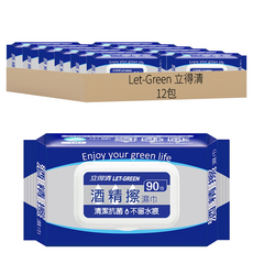 立得清 LET-GREEN 酒精擦濕巾 清潔抗菌 不留水痕, 1入, 12包