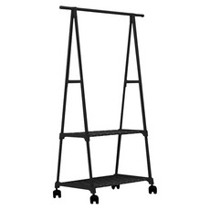 三角衣帽架 多功能 大容量 帶剎車滾輪, 黑色, 160cm(H) x 87cm(W)