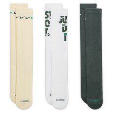 NIKE 耐吉 基本款長襪 U NK EVERYDAY PLUS CUSH, 米色 + 白色 + 綠色, 3雙