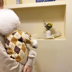 ARTIPET 菱格紋雙色寵物毛衣, 黃色