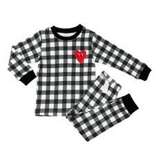 Maykids 童款愛心印花格紋20支棉長袖家居服套裝