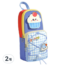 아트조이 디저트 체크포켓 세로 대용량 다용도 필통, 블루, 2개