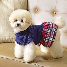 PETSLAND 狗狗麻花格紋連身裙, 海軍藍