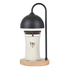 Woodwick 大號蠟燭亞麻 609.5g + 圓形大號暖套, 黑色（暖色），亞麻（燭光）