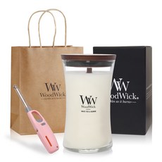 우드윅 라지캔들 + 쇼핑백 소 + 캔들라이터 랜덤발송 세트, 화이트 티 & 자스민, 609.5g, 1세트