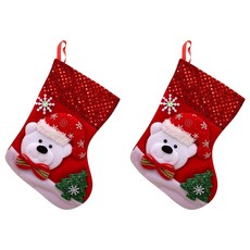 可愛聖誕襪 Set, 亮片立體小熊款 紅色, 中號, 1組