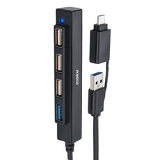 RASTO RH11 長線型 USB 3.2 Hub 4孔集線器1M + Type C雙接, 黑色, 1個