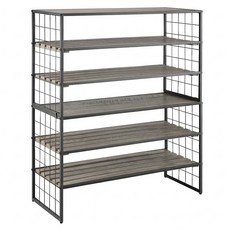 Hampton 漢汀堡 亞德置物收納鞋架 可堆疊 木層板, 黑色 + 棕色, 1個