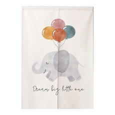 bebehome 小清新造型門簾 附伸縮桿 棉麻混紡, 120 x 85cm, 大象氣球