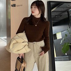 LUNA GIRL 女款 Dustin 刷毛半高領針織衫