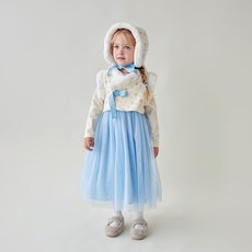 WALTONKIDS 兒童碎花楊柳紗韓服背心 + 連身裙 + 護耳罩套組