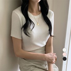 afinar 女款修身款圓領日常短袖羅紋針織衫