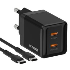 어반어스 GaN 45W 미니 C타입 2포트 PD PPS 초고속 충전기 60W C to C 케이블 1.5m, 블랙, 1개