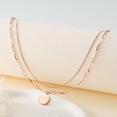 NOID-B 女款鈦鋼硬幣造型雙層項鍊