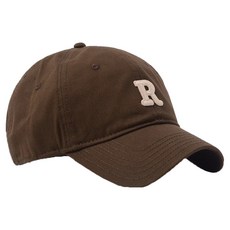 加大大R字帽圍棒球帽 帽簷彎簷, 咖色, 帽圍 56~65cm/帽檐 長7.5 x 寬20cm/帽深 13cm