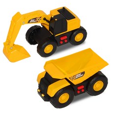 ROAD RIPPERS Buchuca 建築聲音挖掘機+自卸卡車重型機械汽車玩具套組, 黃色+黑色