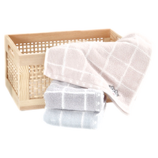 星紅織品 日系格子可愛貓咪圖案純棉毛巾, 73x33公分, 3入/組, 藍色/粉色/灰色, 1組