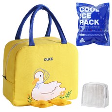리틀허그 보냉백 귀여운 캐릭터 보온 보냉 도시락 가방 + 아이스팩, 옐로우 오리