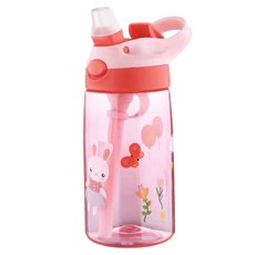 兒童吸管水壺 tritan 粉小兔 480ml 安全無毒 彈跳開關, 粉色, 1個