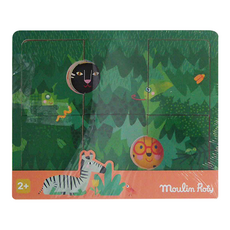 Moulin Roty 多層拼圖 斑紋動物, 2歲以上兒童適用, 木質, 1本, 18片