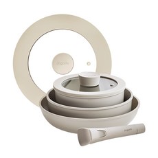 dogado 可拆式手柄陶瓷塗層鍋具 6入組, 湯鍋18cm+湯鍋鍋蓋+淺湯鍋22cm+平底鍋26cm+多用途鍋蓋+多用途手把, 砂米色