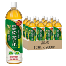 黑松 茶花 無糖綠茶, 980ml, 12瓶