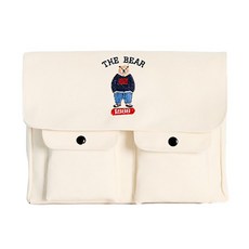 Juvelo 小熊雙口袋簡約斜背郵差包, 象牙