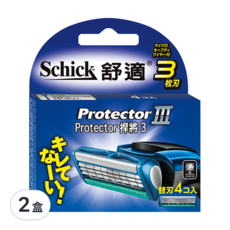 Schick 舒適牌 冰藍悍將3刀片刮鬍刀組, 鑽石塗層, 3D浮動刀頭, 含蘆薈及維他命E潤滑條, 4入, 2盒