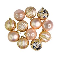 摩達客 耶誕彩繪電鍍球吊飾 12件組, 80mm(8cm), 香檳粉金系, 1組